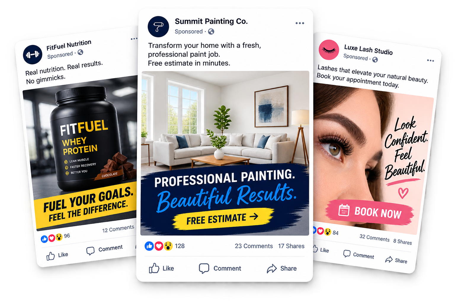 Examples of Facebook ads created with BookingSetters